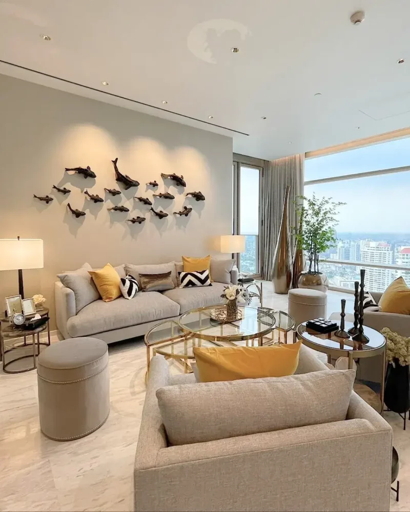 ตัวอย่างการแต่งห้อง นั่งเล่น ด้วยต้นไม้และการจัดวางเฟอร์นิเจอร์ โดย Livingstyle Studio